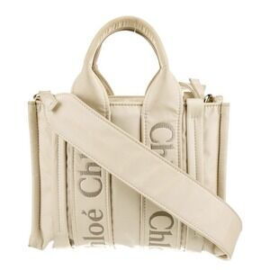 Chloé Woody Small Tote Bag in Recycled Nylon with a crossbody strap
